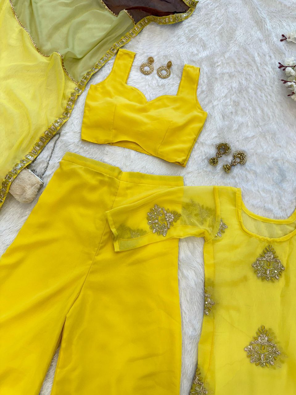 Haldi Wear Yellow Color Pure Georgette Fully Stitched Palazzo Suit