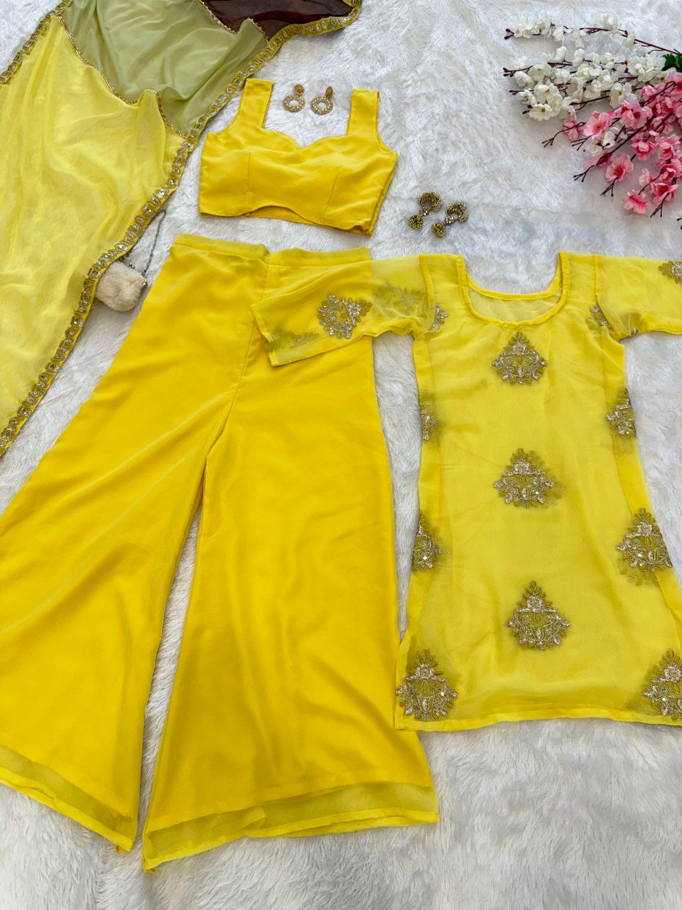 Haldi Wear Yellow Color Pure Georgette Fully Stitched Palazzo Suit