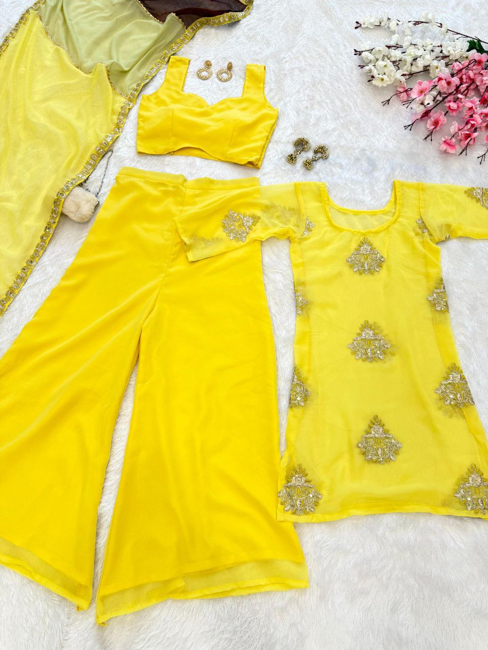 Haldi Wear Yellow Color Pure Georgette Fully Stitched Palazzo Suit