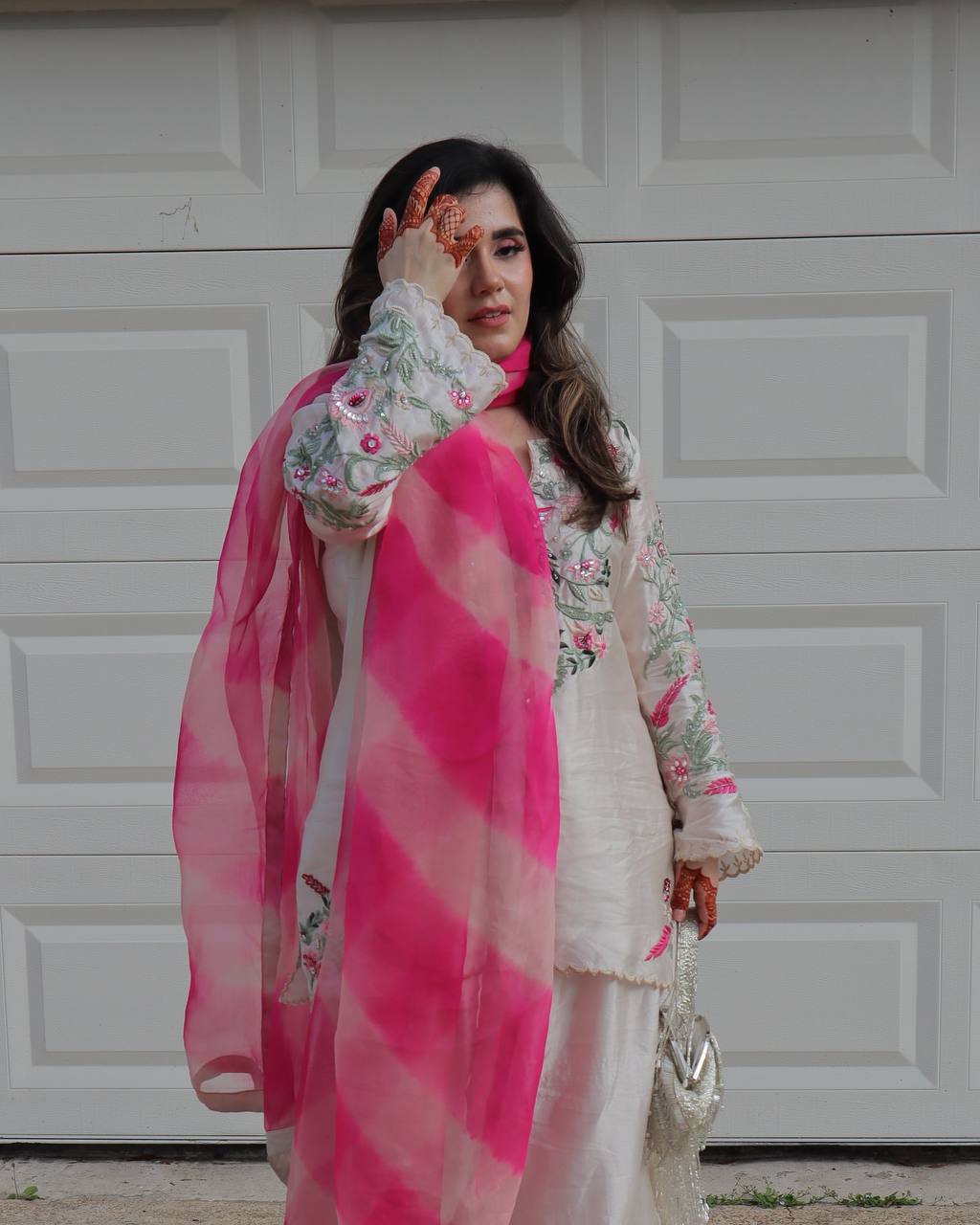 Occasion Wear White Color Natural Crep Silk With Embrodary Siquance Work Palazzo Suit