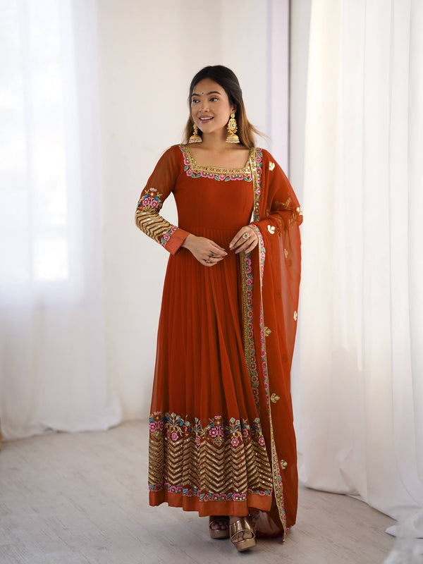 Neha's Wear Orange Color Sequence Work Anarkali Gown
