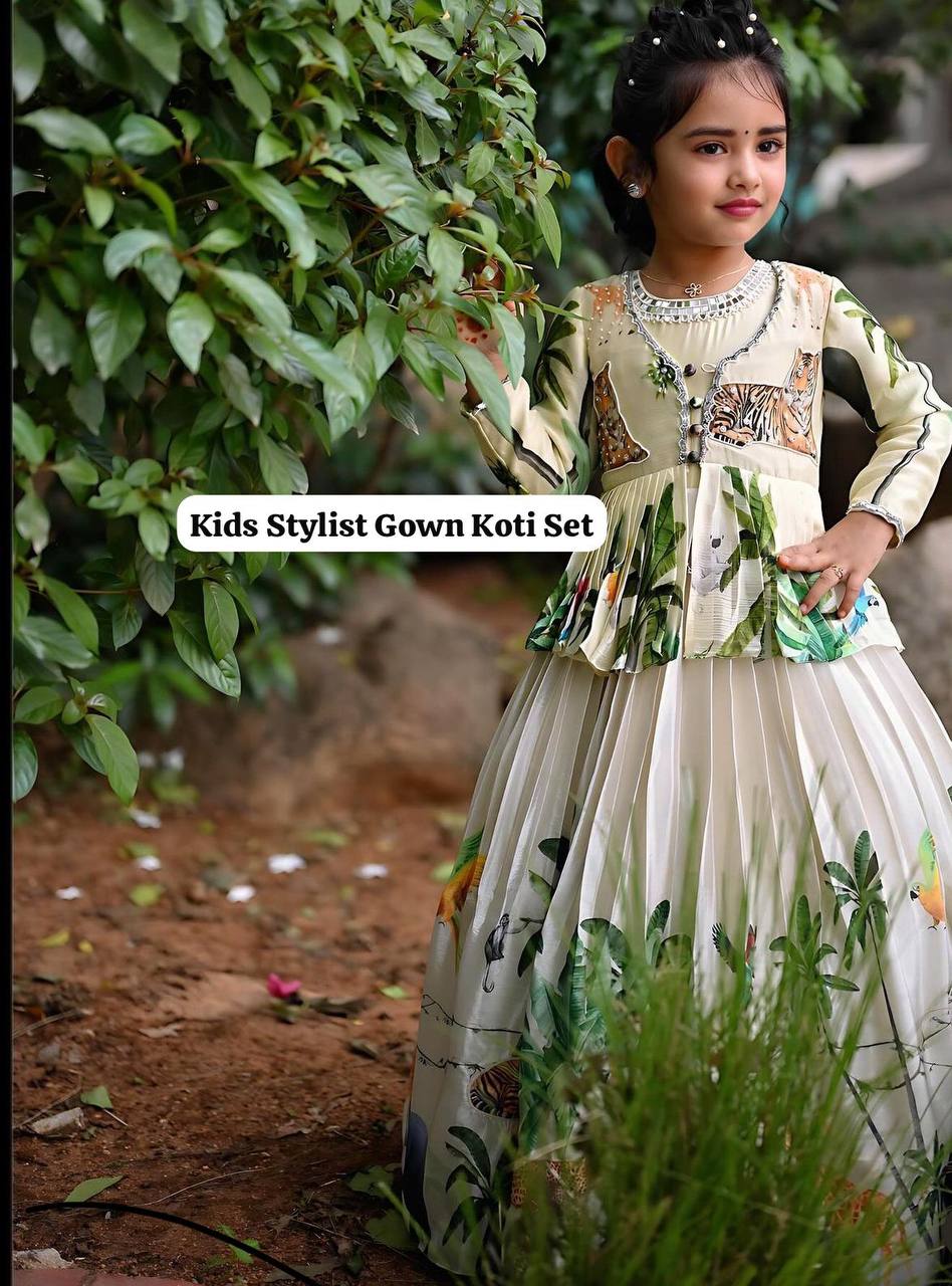Designer White Color Digital Print Chinon Silk Gown with Fancy Koti