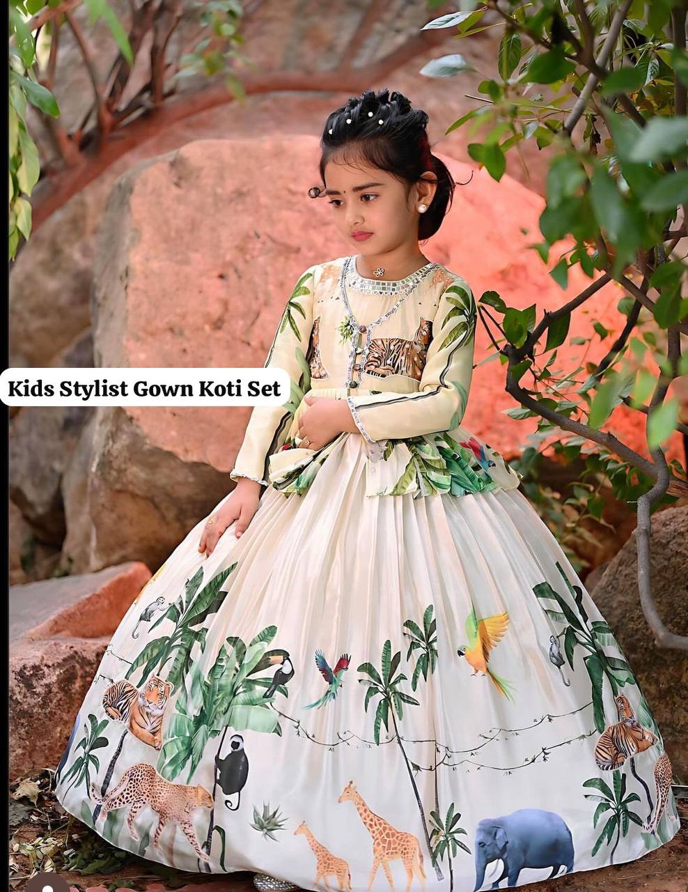 Designer White Color Digital Print Chinon Silk Gown with Fancy Koti