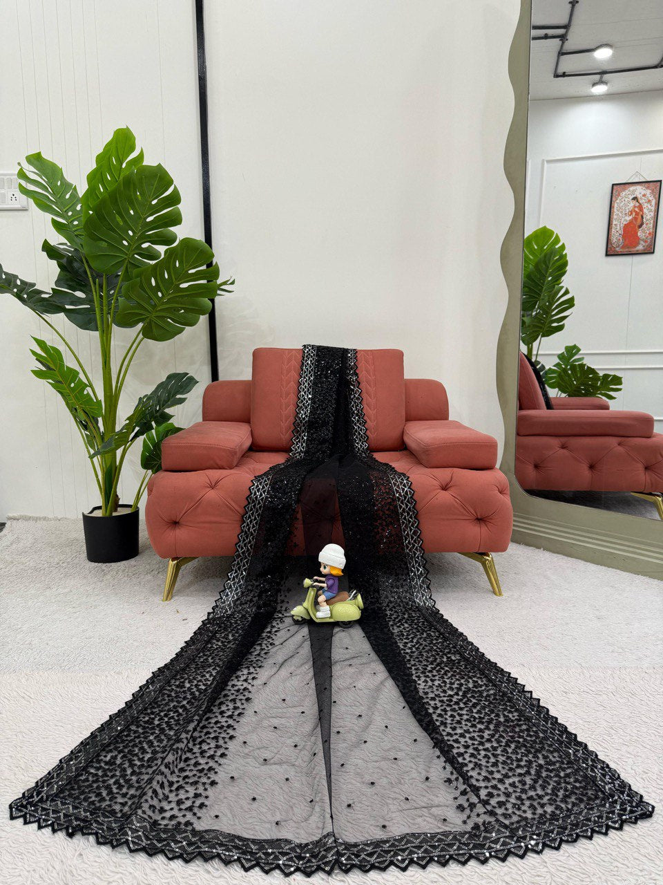 Wedding Wear Black Color Soft Net With Sequence Work Designer Saree
