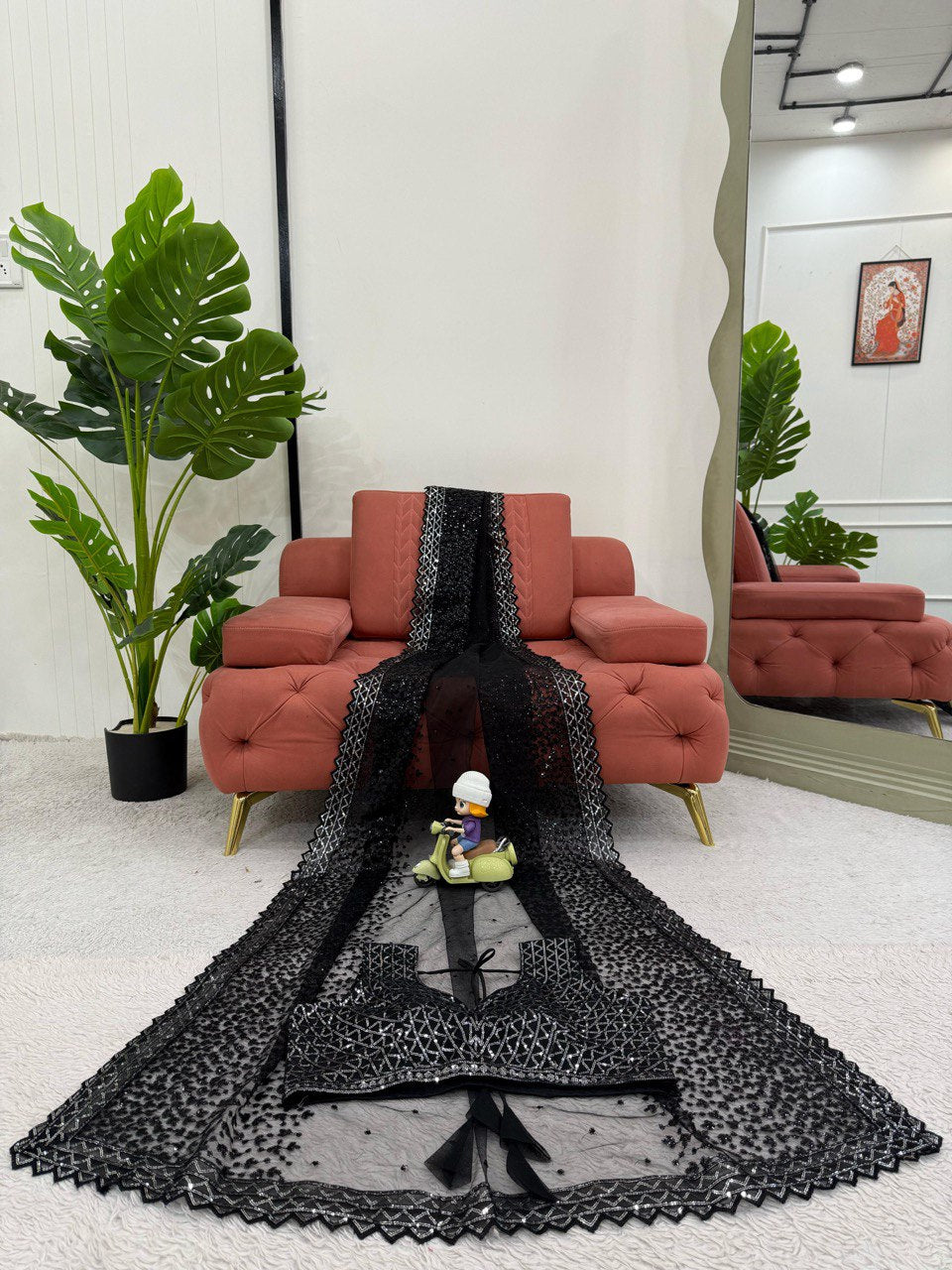 Wedding Wear Black Color Soft Net With Sequence Work Designer Saree