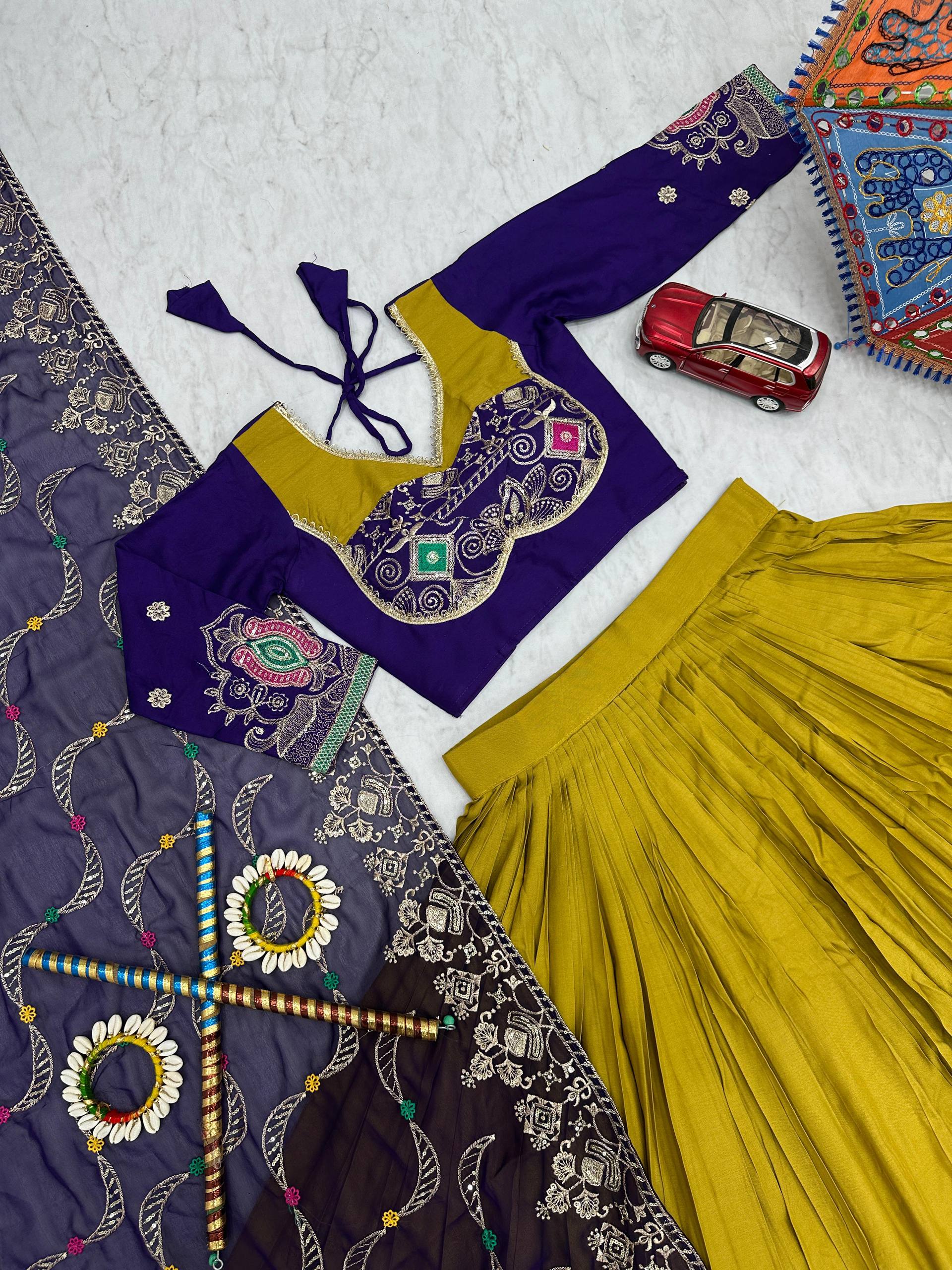 Traditional Wear Navratri Special Mehndi Green Pure Cotton Embroidery Thread Sequence Work Lehenga Cholli