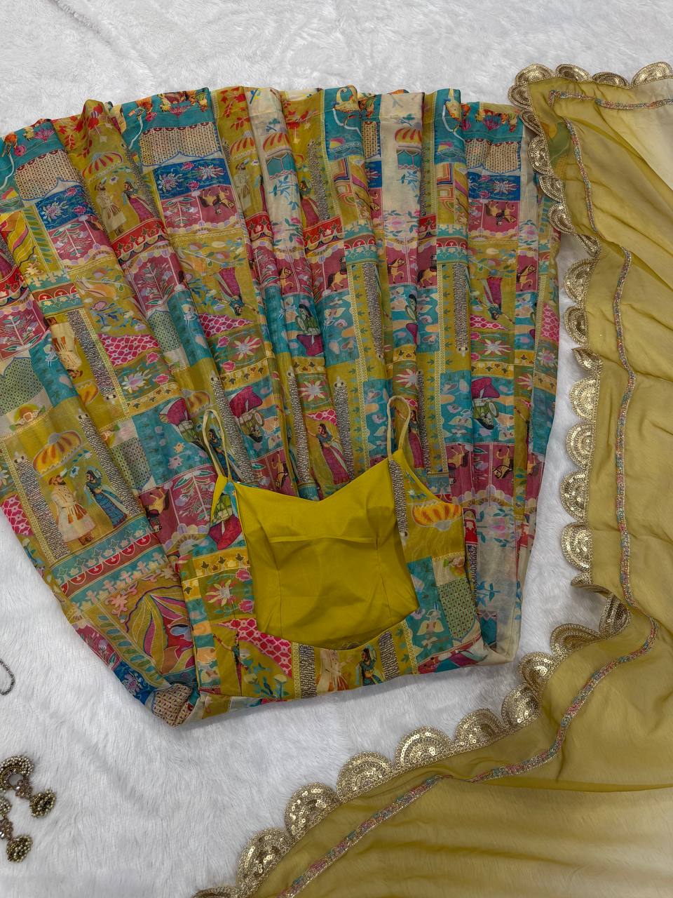 Cermeony Wear Yellow Color Pure Jimmy Organza Silk Digital Printed Padded Anarkali Gown