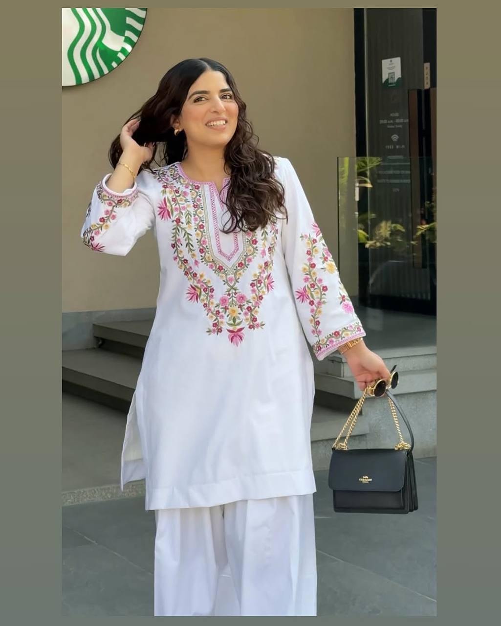 Luxuriant White Color Pure Natural Crepe Silk With Embroidery Sequence Work Palazzo Suit