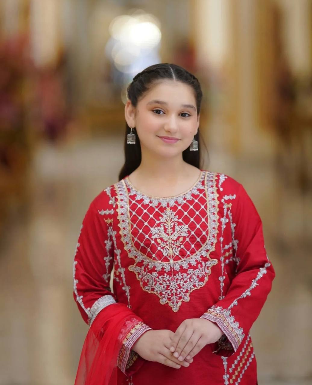 Stylish Embroidered Red Color Top Bottom And Dupatta Set For Girls