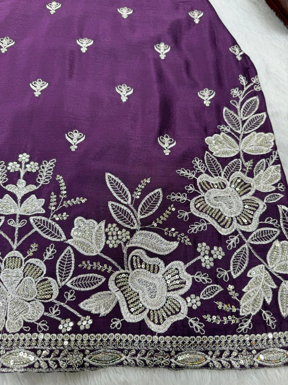 Occassion Wear Purple Color Heavy Chinon Thread With Sequence Work Sharara Suit