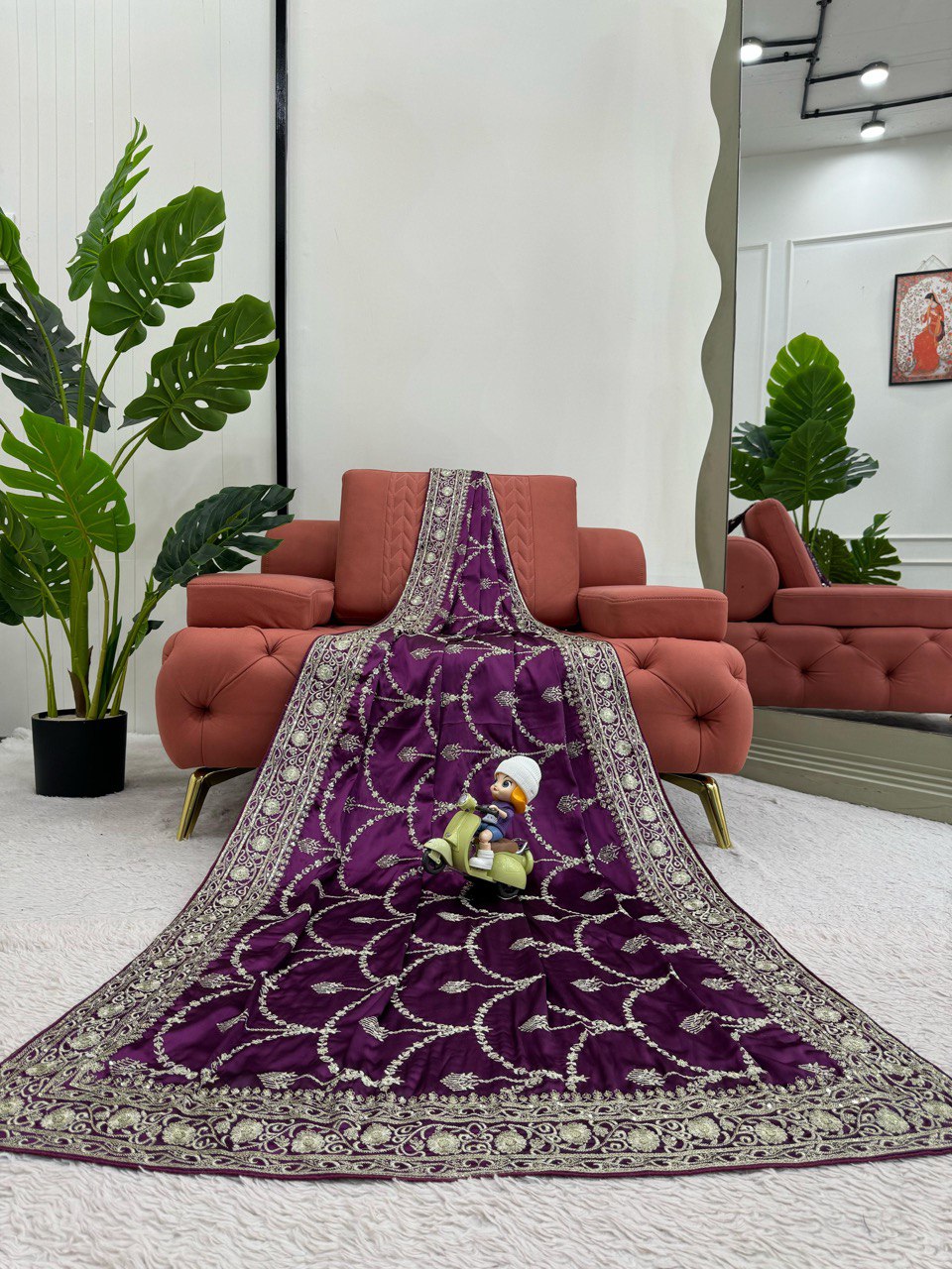 Party Wear Purple Color Japan Satin Silk Thread With Sequence Work Saree