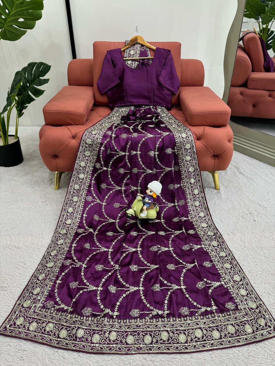 Party Wear Purple Color Japan Satin Silk Thread With Sequence Work Saree