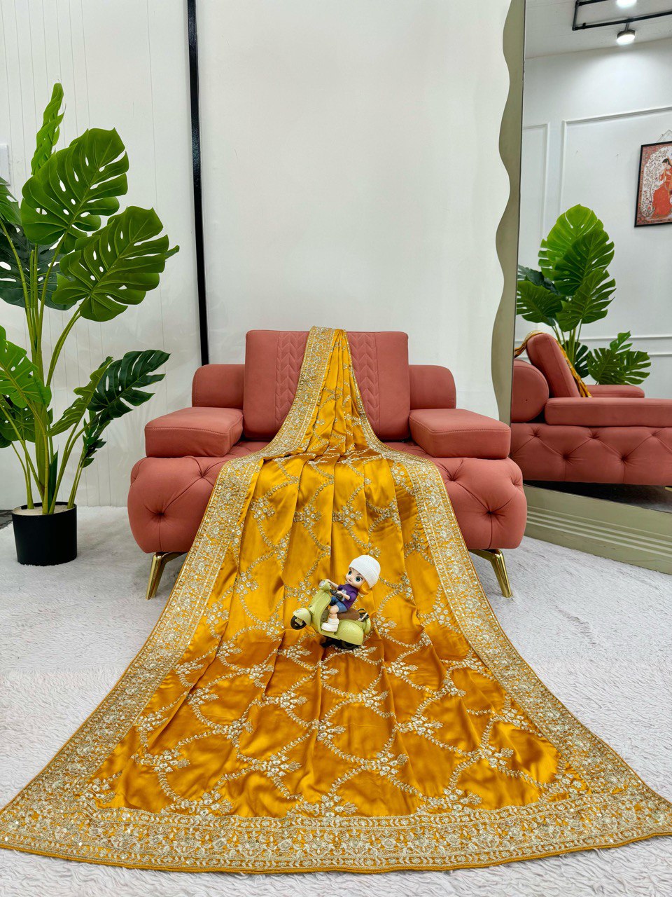 Haldi Wear Yellow Color Japan Satin Silk Thread With Sequence Work Saree