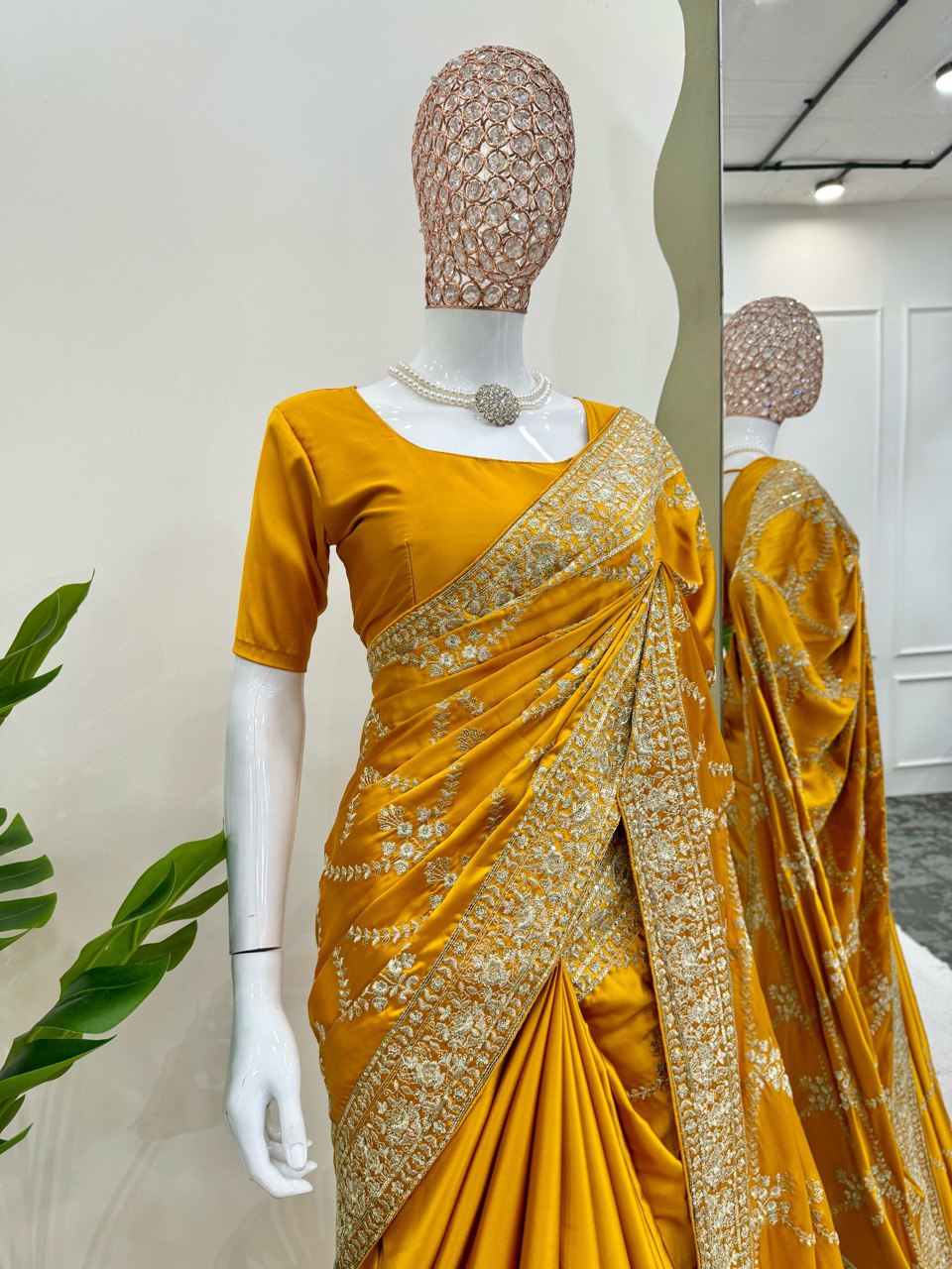 Haldi Wear Yellow Color Japan Satin Silk Thread With Sequence Work Saree