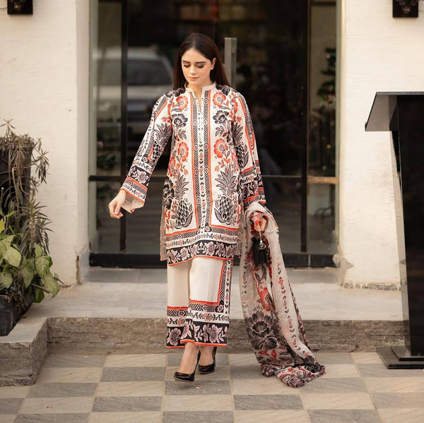 Exclusive Cream Color Pure American Crape With Digital Printed Designer Palazzo Suit
