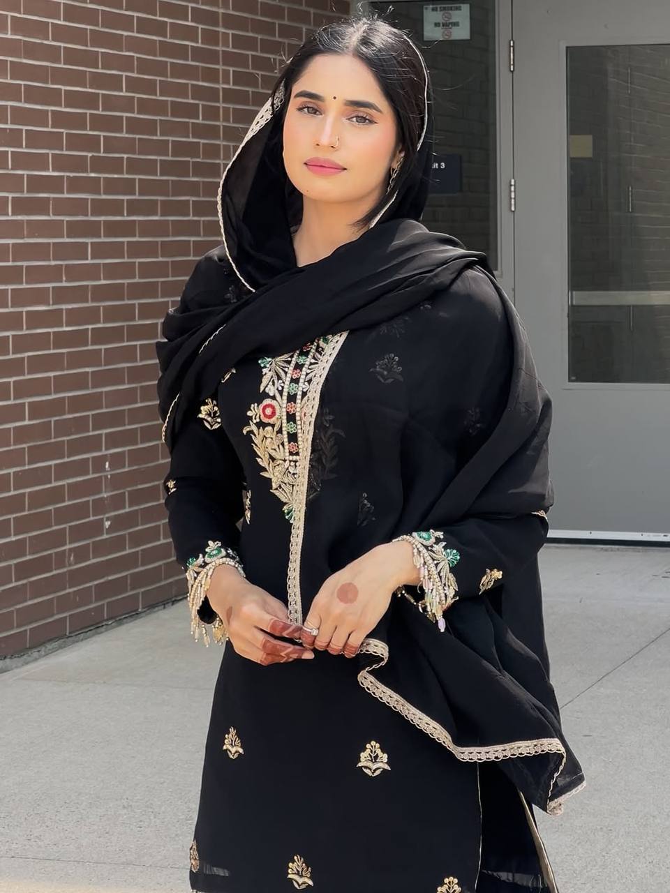 Occasion Wear Black Color Heavy Chinon Silk Embroidery Sequence Work Sharara Suit