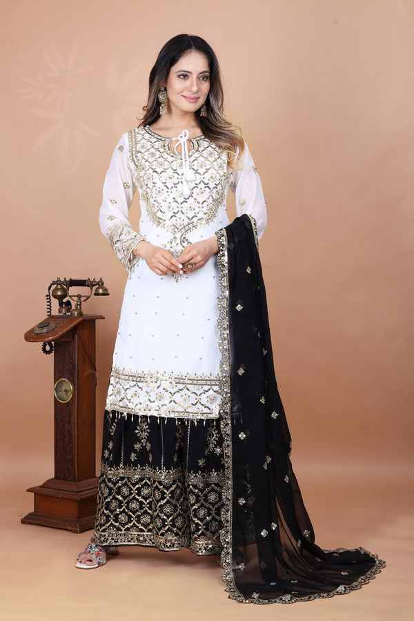 Function Wear Black Color Heavy Faux Georgette With Embroidery Sequence Work Sharara Suit
