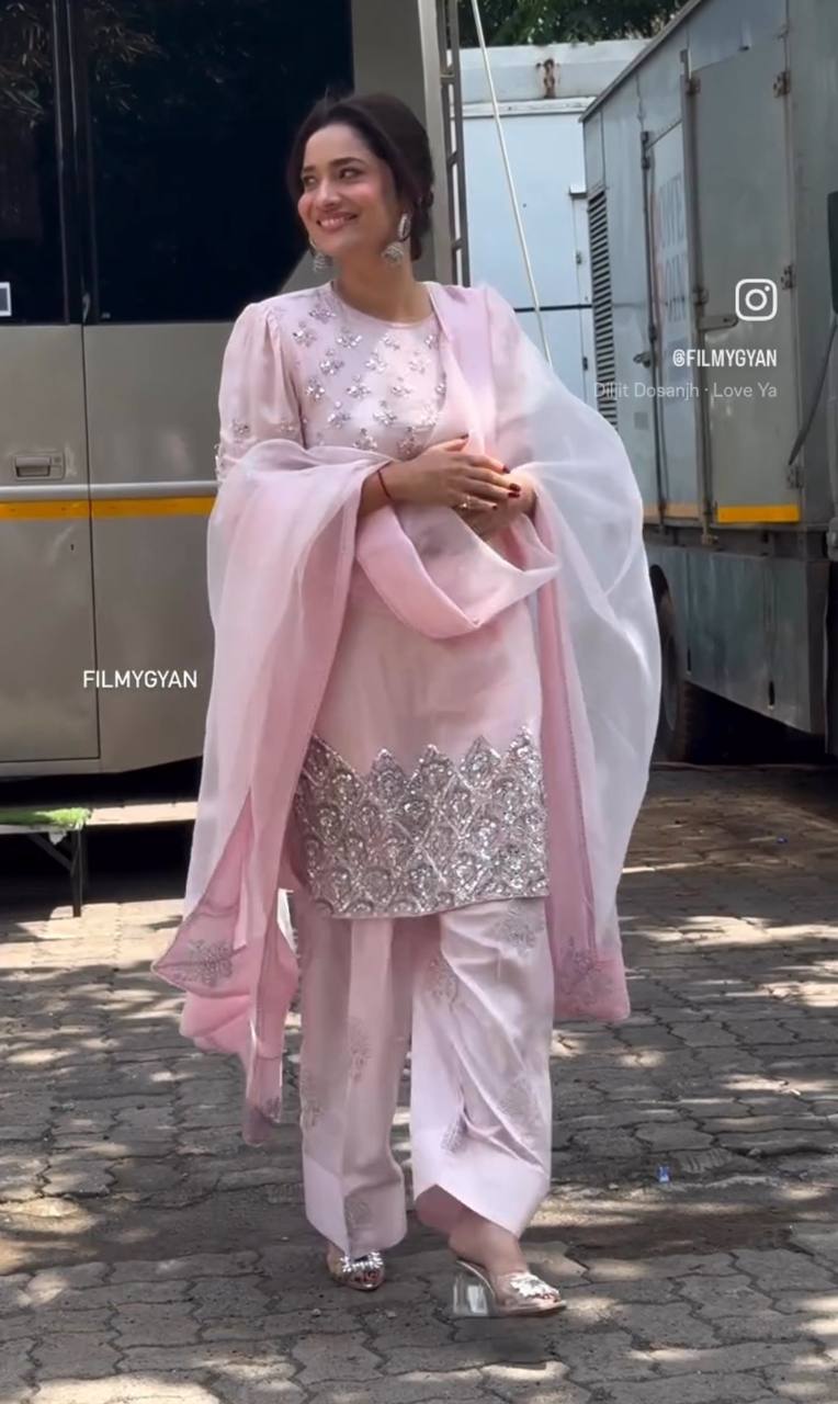 Exclusive Light Pink Color Pure Natural Crepe With Heavy Embroidery Sequence Work Salwar Suit