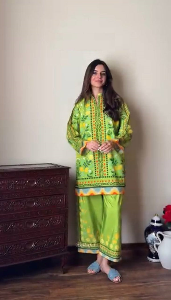 Festive Wear Green Color Pure Natural Crepe With Digital Printed Designer Palazzo Suit