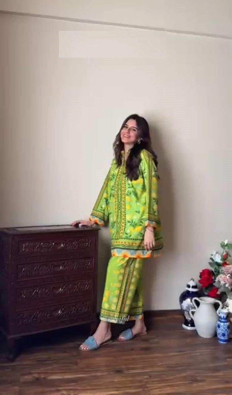 Festive Wear Green Color Pure Natural Crepe With Digital Printed Designer Palazzo Suit