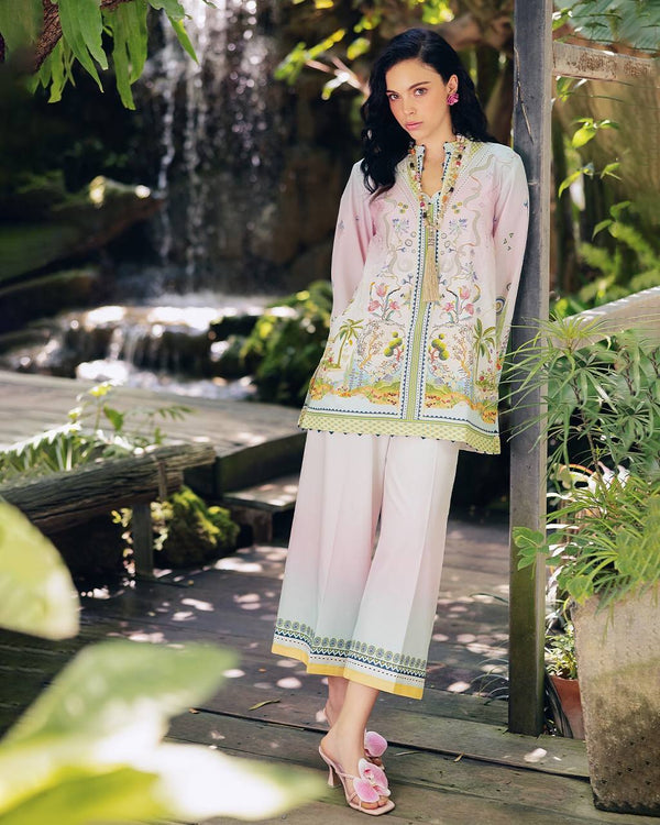 Festive Wear Cream Color Pure Natural Crepe With Digital Printed Designer Palazzo Suit