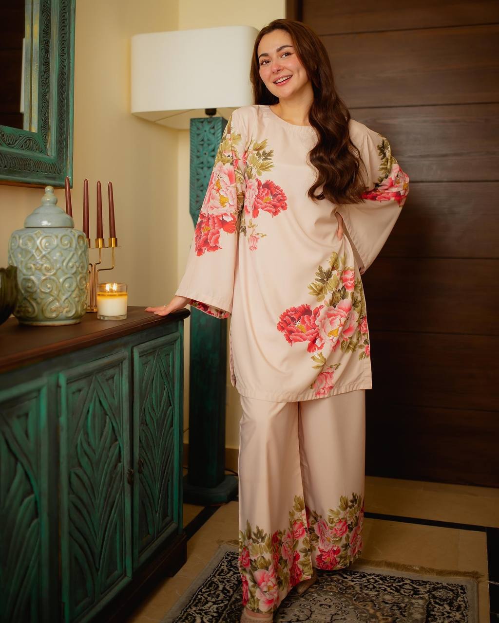 Festive Wear Peach Color Pure Natural Crepe With Digital Printed Designer Palazzo Suit
