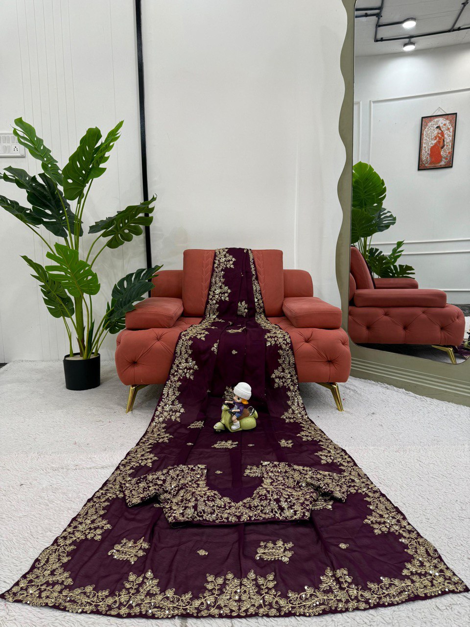 Party Wear Wine Color Rangoli Silk And Coding With Sequence Work Saree