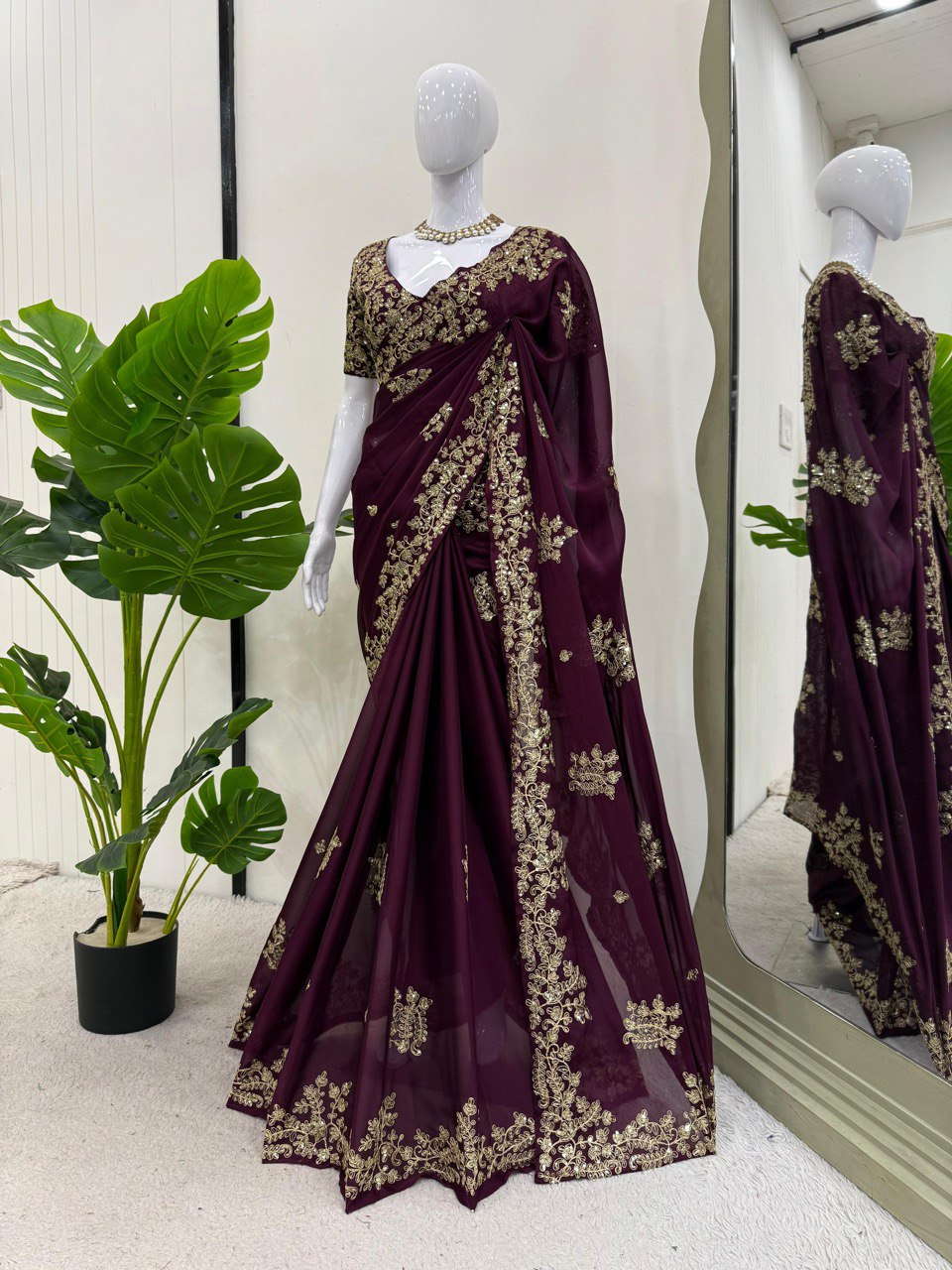 Party Wear Wine Color Rangoli Silk And Coding With Sequence Work Saree