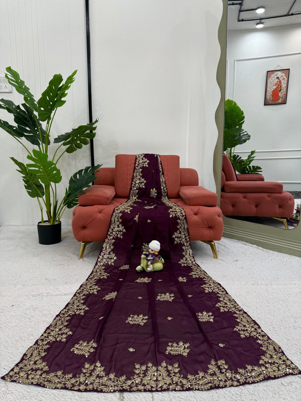 Party Wear Wine Color Rangoli Silk And Coding With Sequence Work Saree