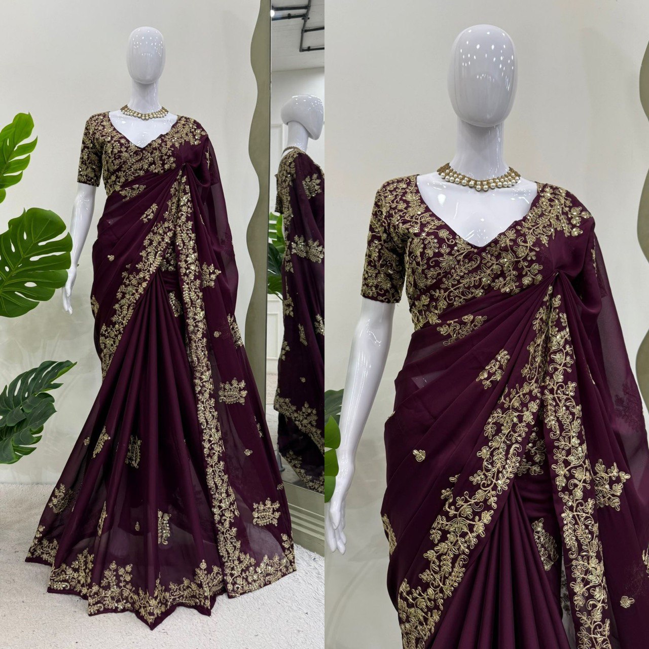 Party Wear Wine Color Rangoli Silk And Coding With Sequence Work Saree