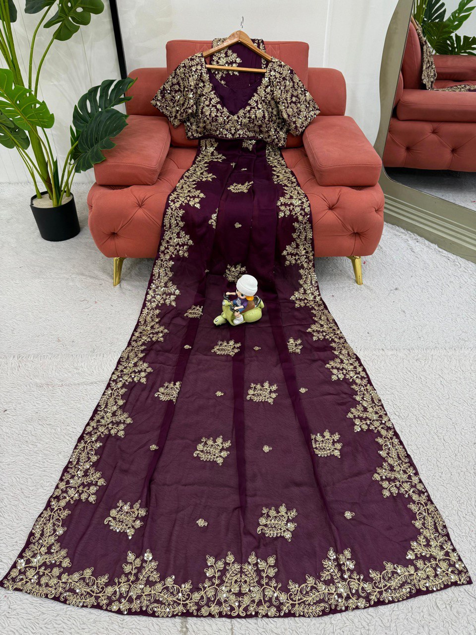 Party Wear Wine Color Rangoli Silk And Coding With Sequence Work Saree