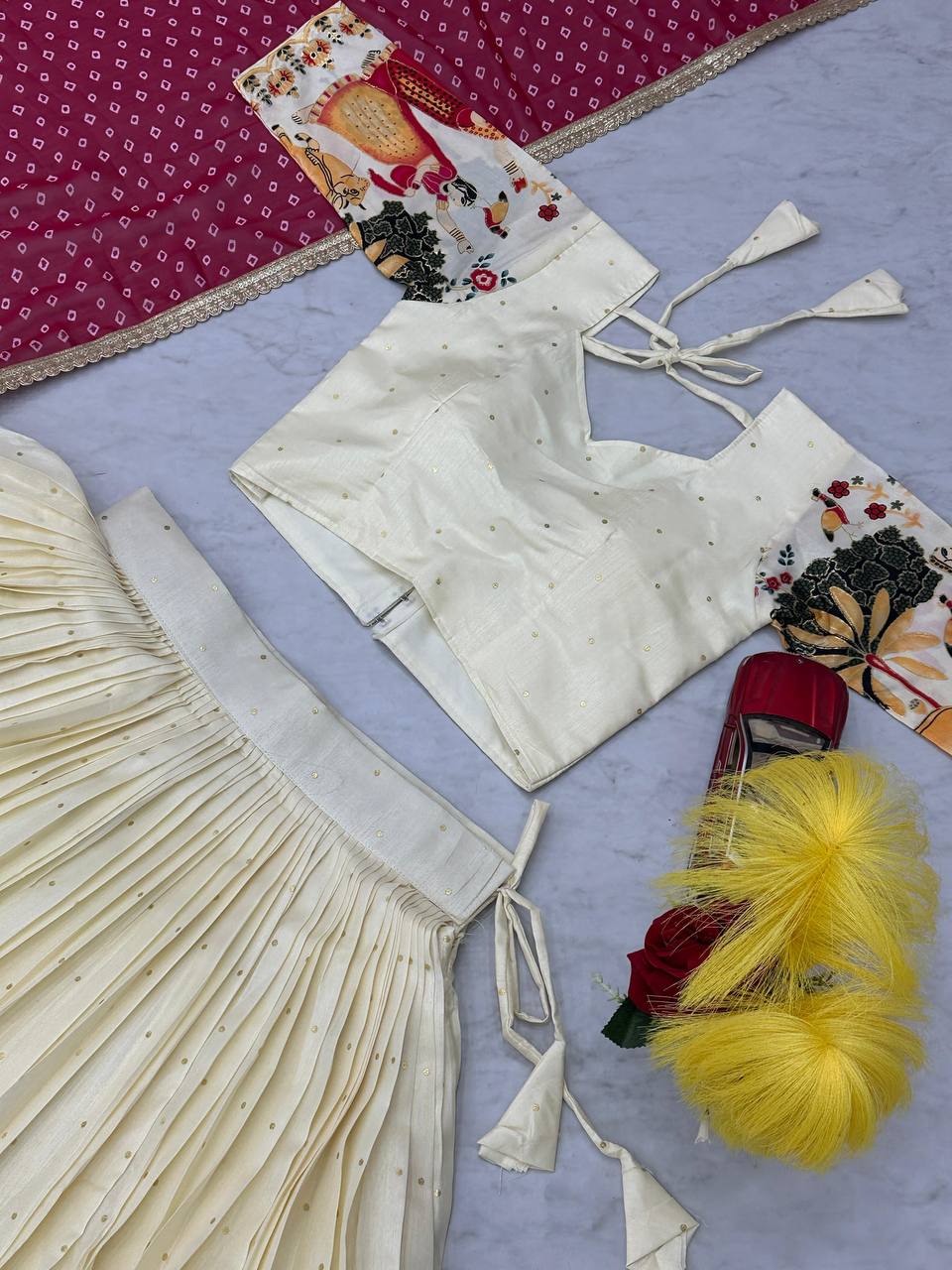 Exclusive White Color Dola Silk And Foil Work With Mill Printed Lehenga Choli
