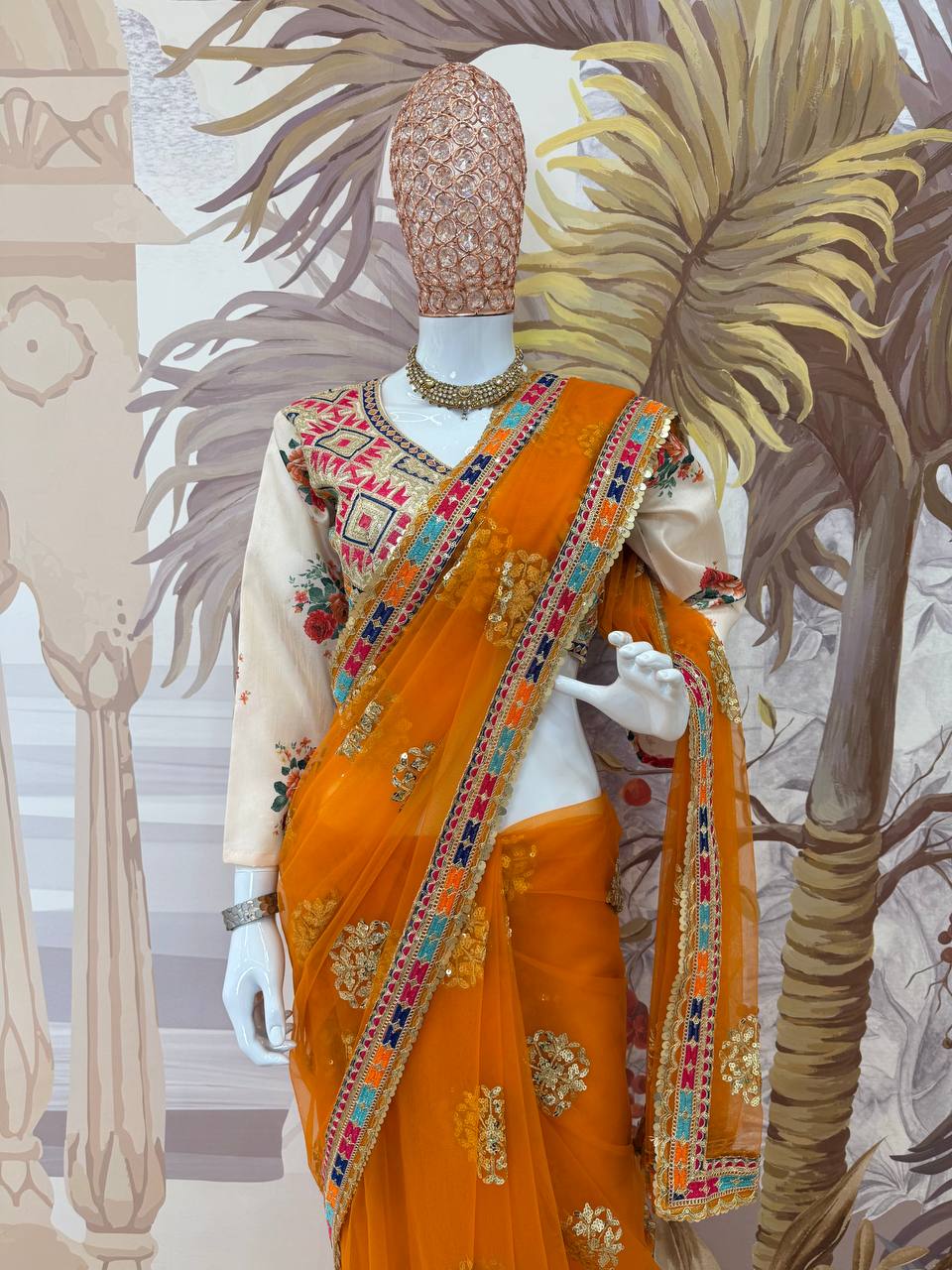 Wedding Wear Mustard Color Butterfly Net Embroidery Work Designer Saree