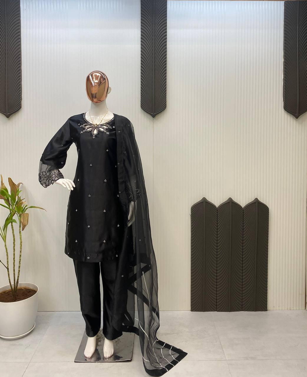 Beautiful Black Color Embroidery With Beads And Sequence Work Salwar Suit