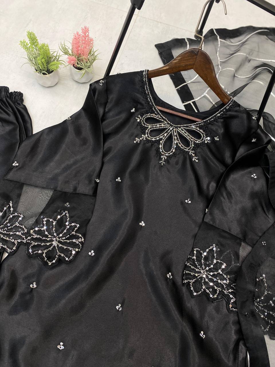 Beautiful Black Color Embroidery With Beads And Sequence Work Salwar Suit