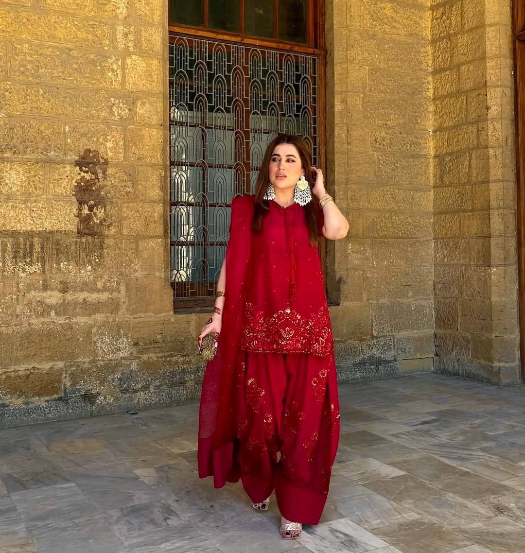 Party Wear Red Color Pure Natural Crep Silk With Embroidery Sequence Work Salwar Suit