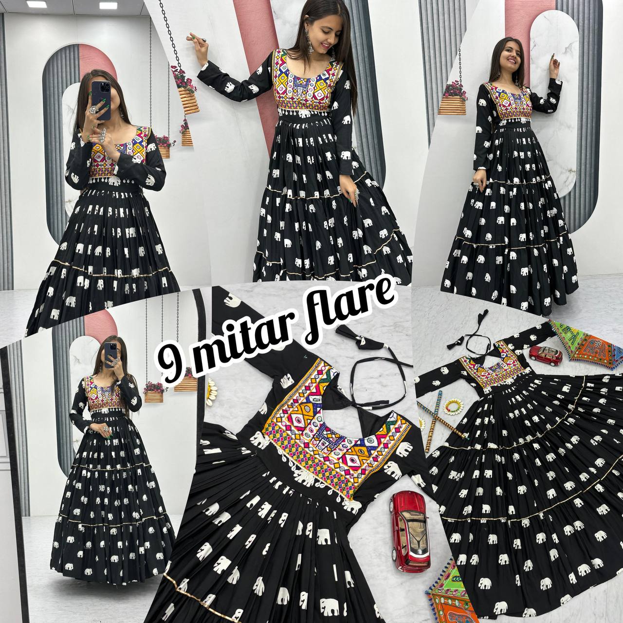 Navratri Wear Black Color Pure Cotton And Embroidery Gamathi Work Designer Gown