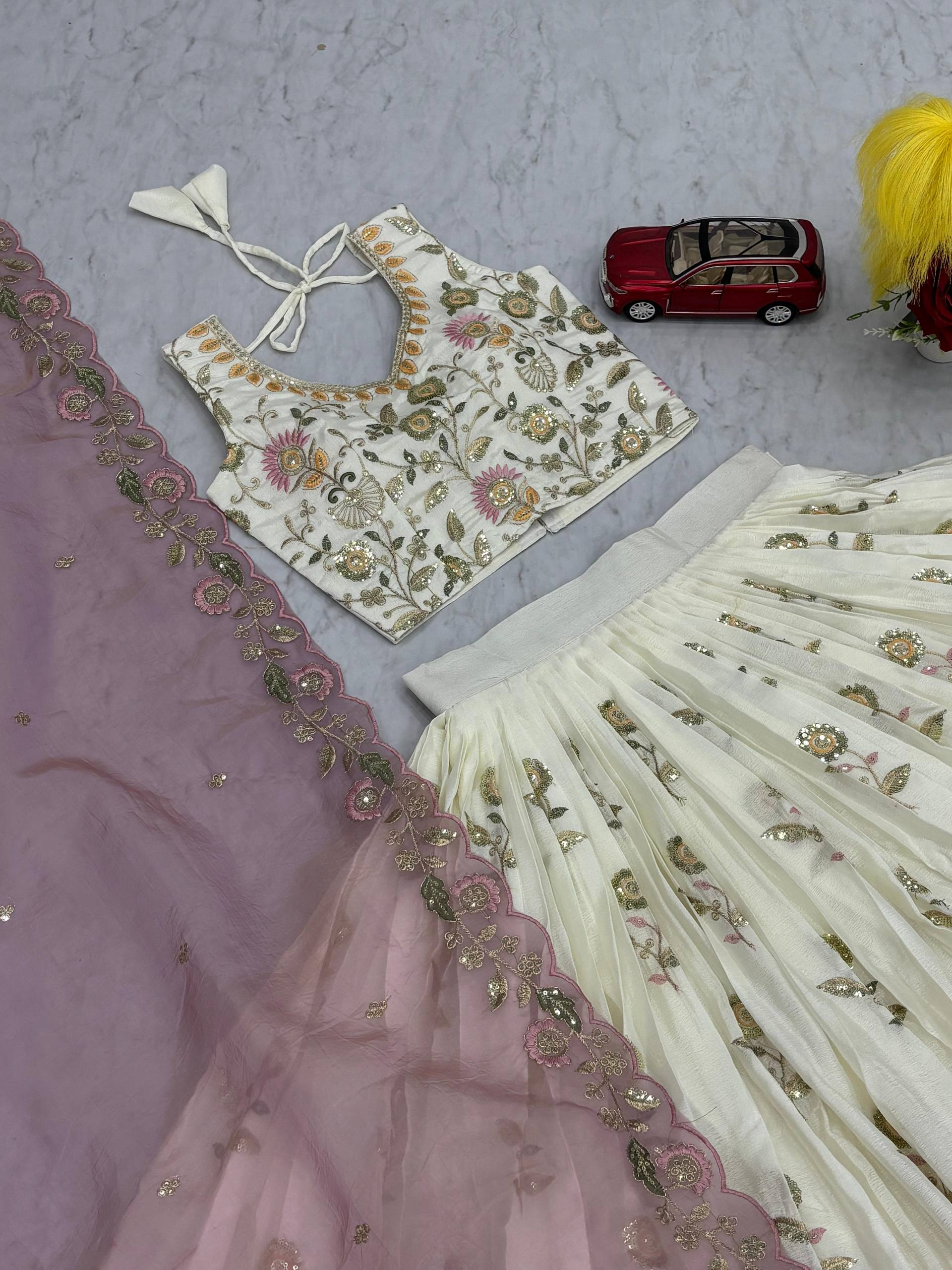 Wedding Wear Off White Color Embroidery Work Lehenga Choli Set