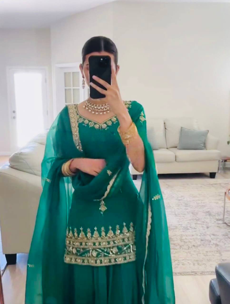 Wedding Wear Green Color Sequins Embroidered Ready To Wear Lehenga Suit