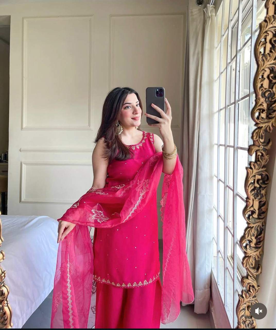 Wedding Wear Pink Color Pure Natural Crepe With Heavy Embroidery Sequence Work Palazzo Suit