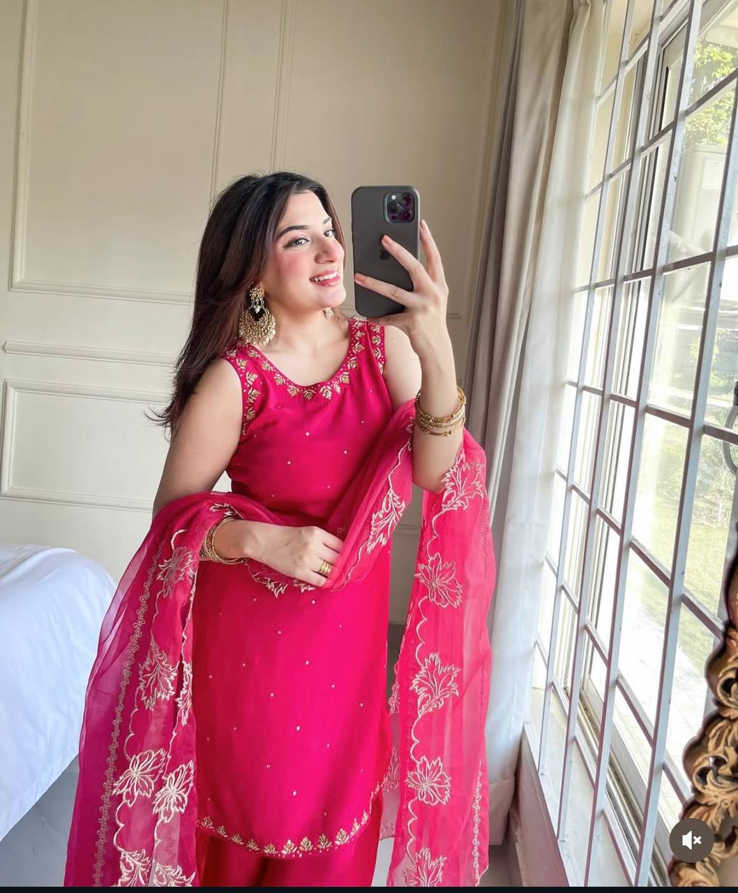 Wedding Wear Pink Color Pure Natural Crepe With Heavy Embroidery Sequence Work Palazzo Suit