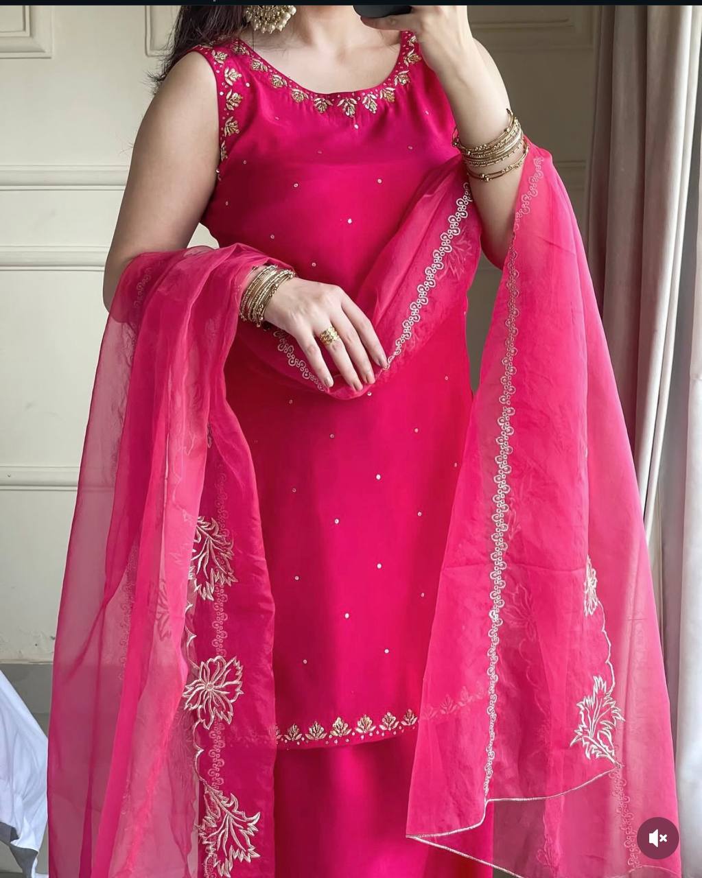 Wedding Wear Pink Color Pure Natural Crepe With Heavy Embroidery Sequence Work Palazzo Suit