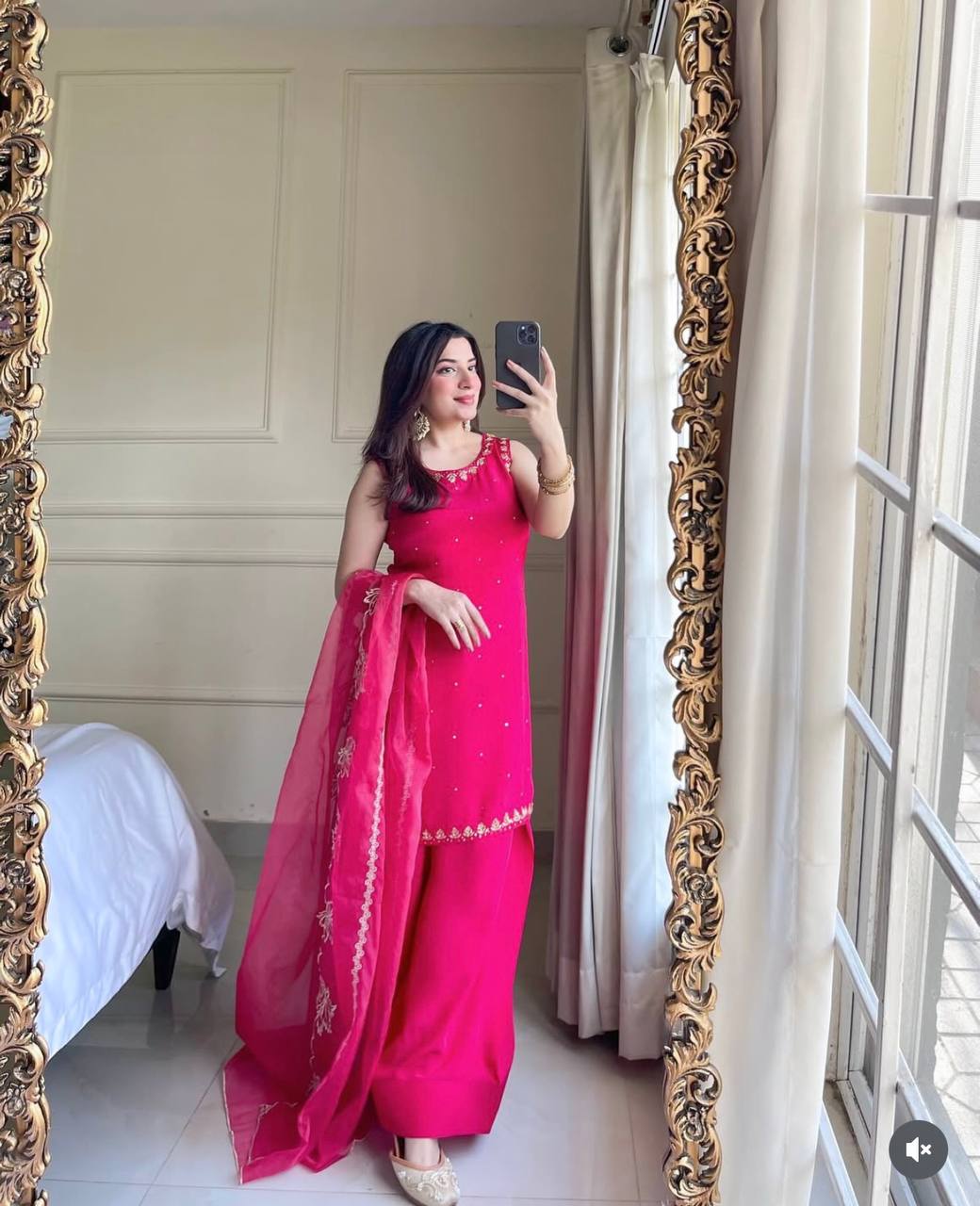 Wedding Wear Pink Color Pure Natural Crepe With Heavy Embroidery Sequence Work Palazzo Suit
