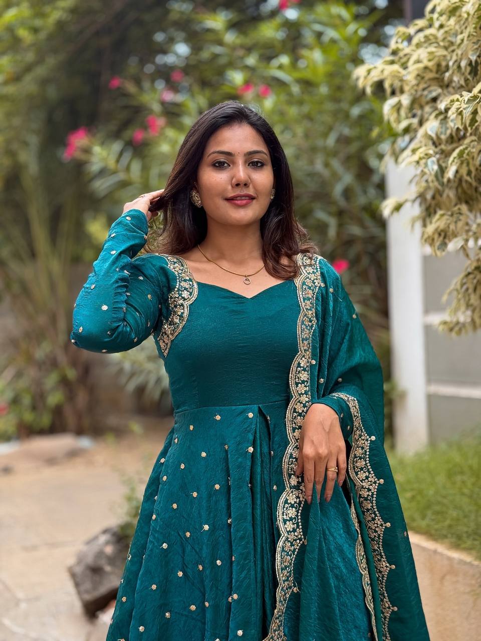 Party Wear Teal Color Heavy Fandy Silk Embroidery With Sequence Work Beautiful Gown