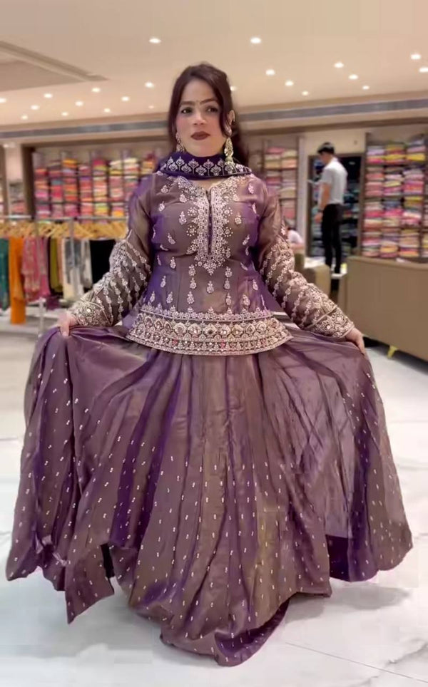Wedding Wear Onion Color Beautiful Top With Lehenga