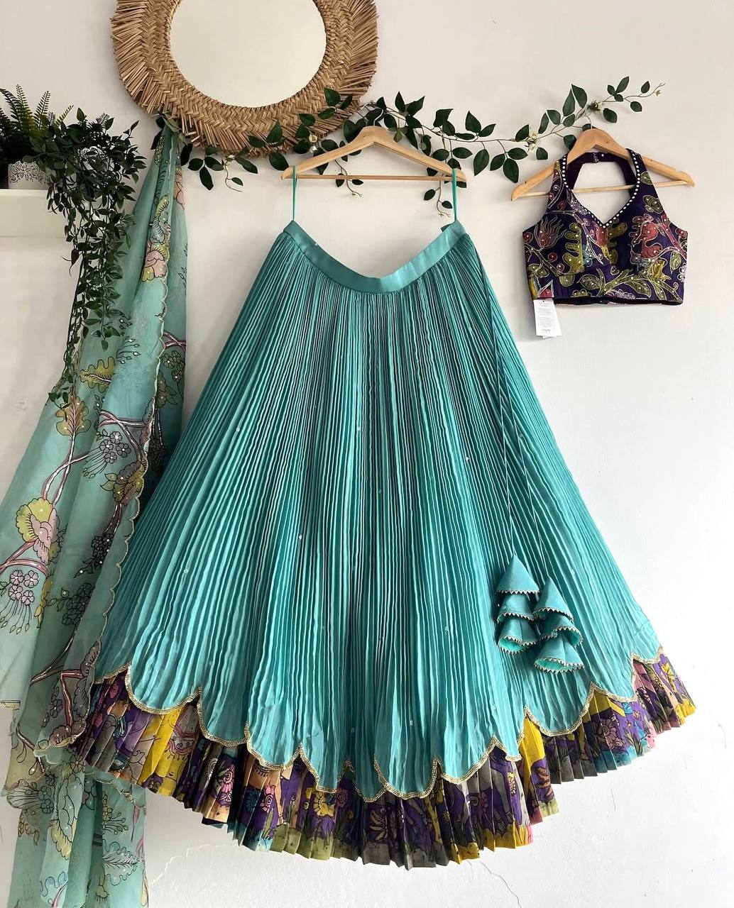 Designer Fancy Green Color Printed Lehenga Choli Set For Girls
