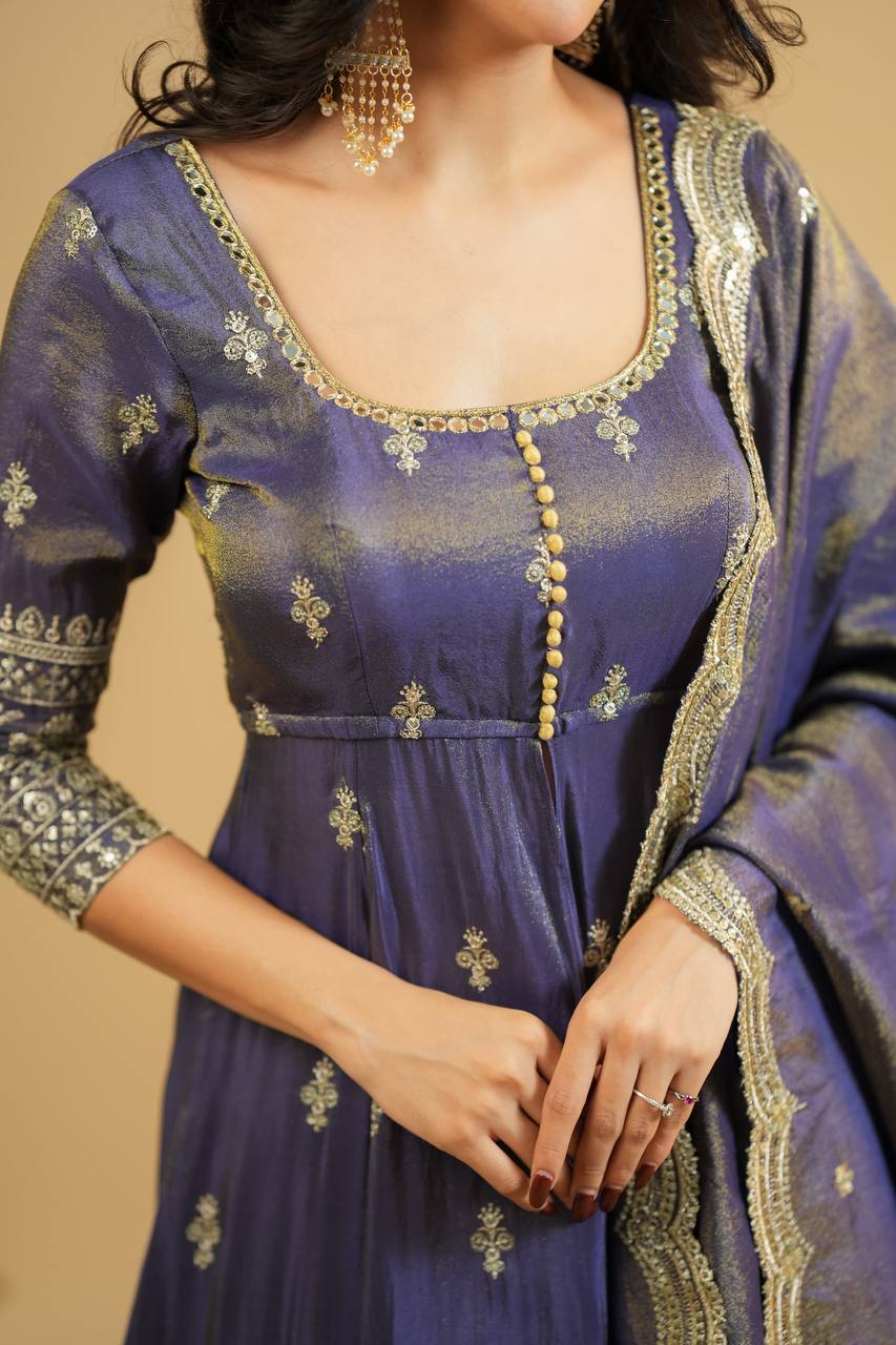 Wedding Wear Grey Color Cosmo Heavy Thread With Sequin Embroidery Work Beautiful Anarkali Top With Lehenga