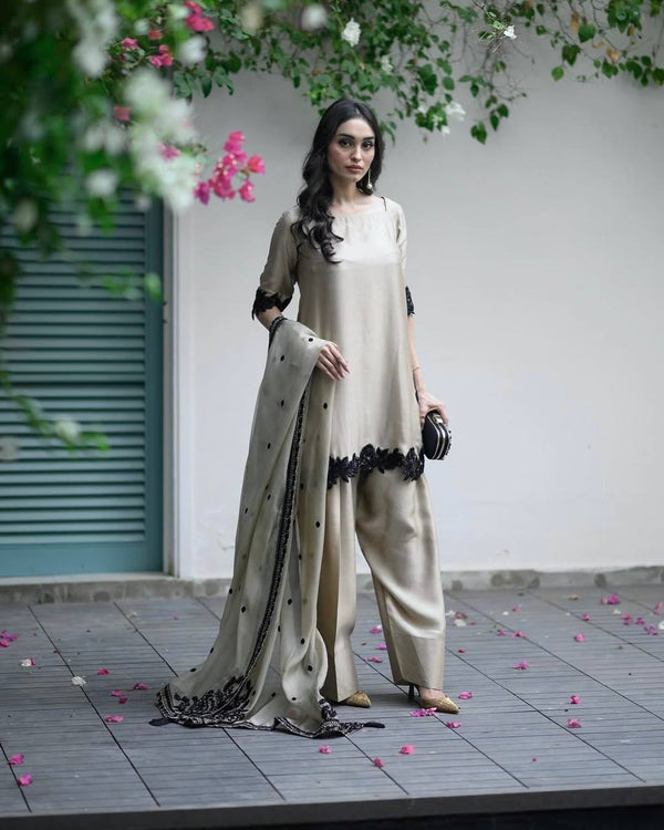Special Events Wear Off White Color Star Georgette With Embroidery Sequin Work Ready TO Wear Palazzo Suit
