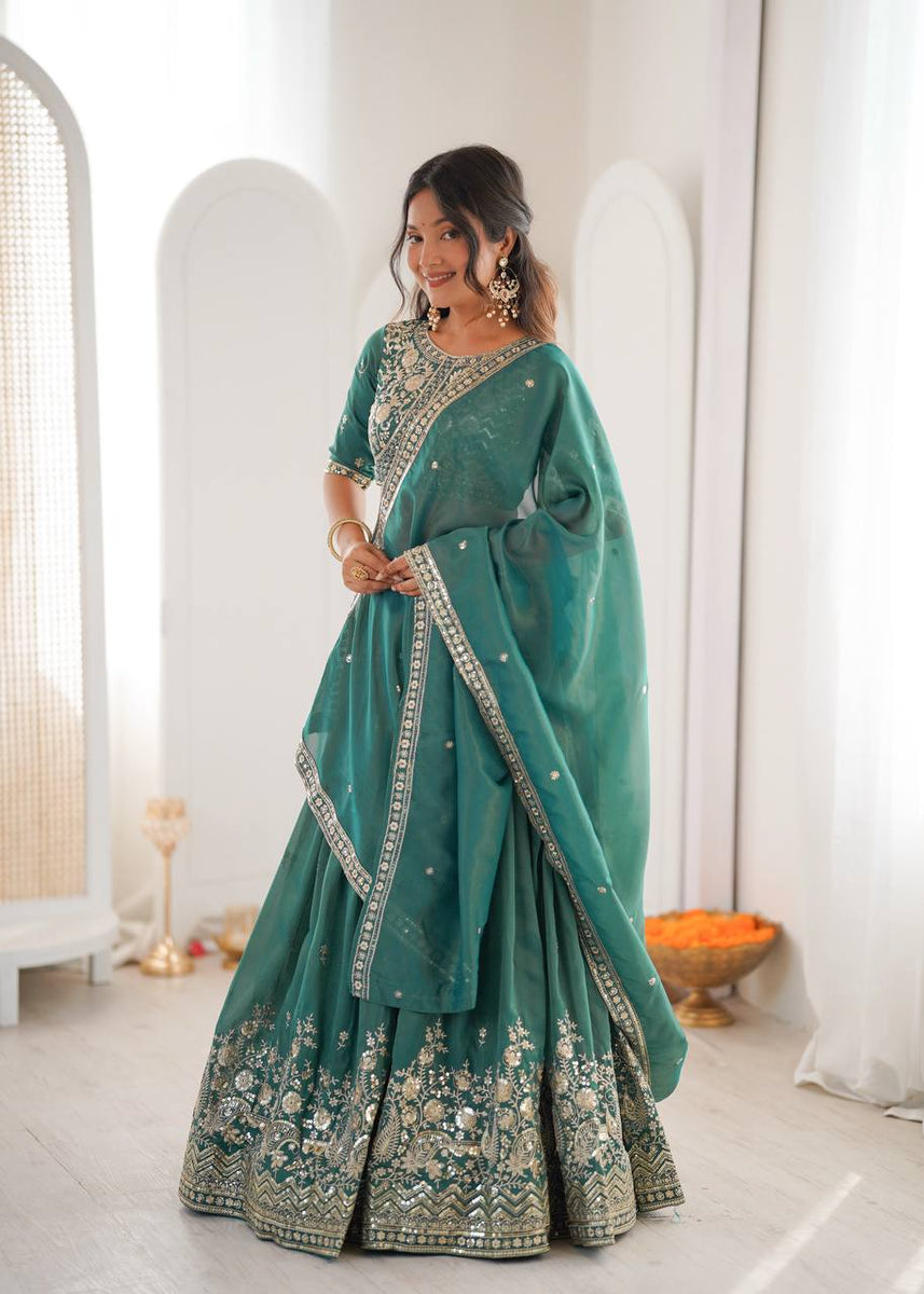 Arti Chauhan Wear Green Color Sequence Embroidered Lehenga With Choli ...