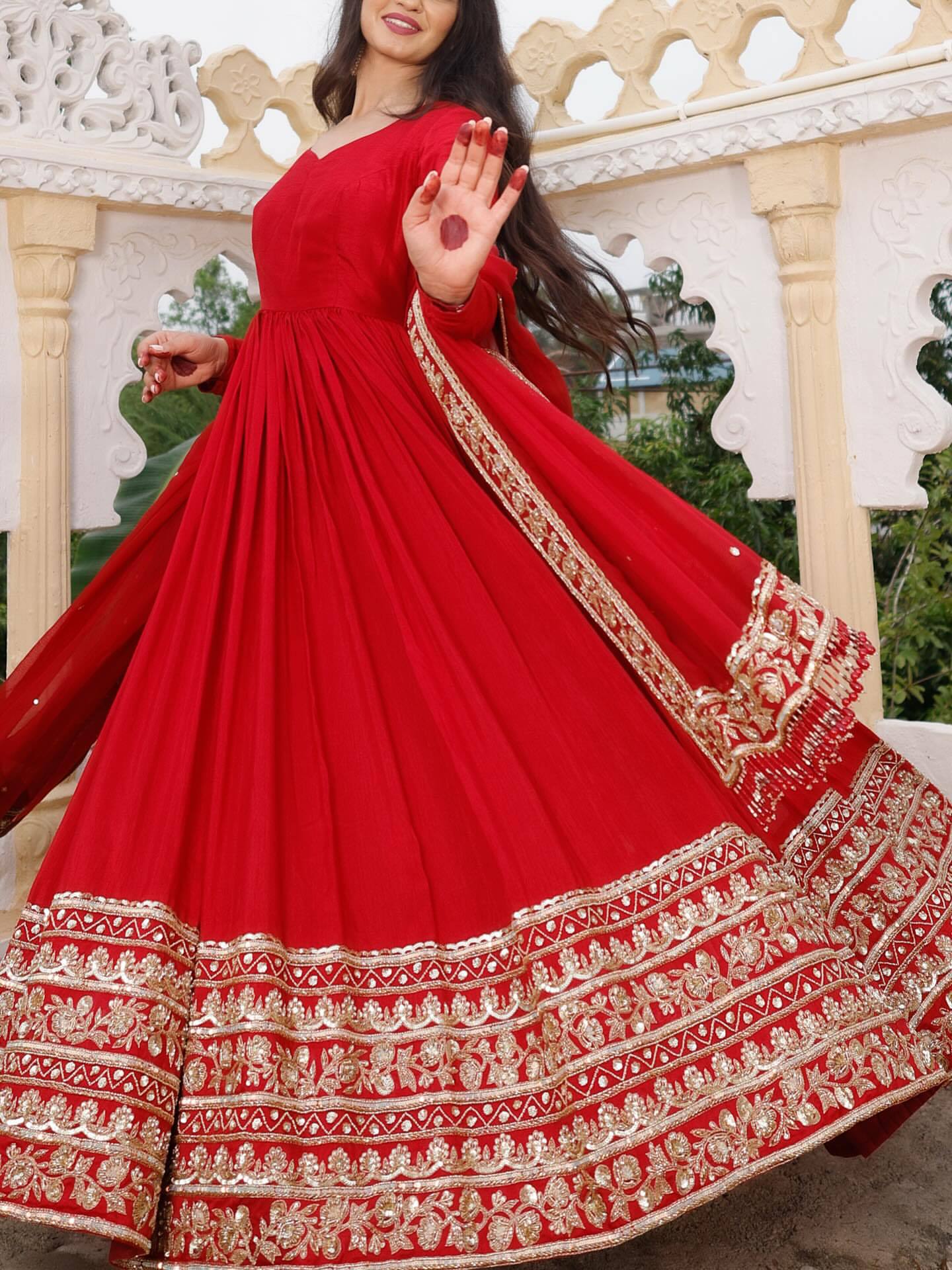 Designer Red Color Georgette Anarkali Gown Set
